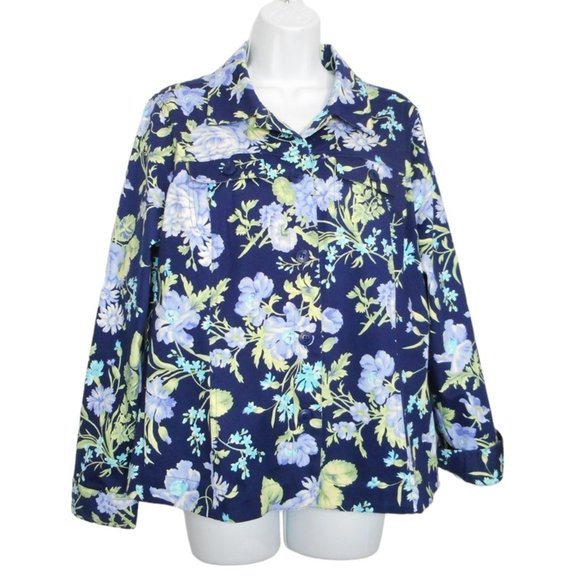 The Tog Shop Jacket M Blue Cotton Floral Lightweight Pockets Buttons Casual - Picture 1 of 13